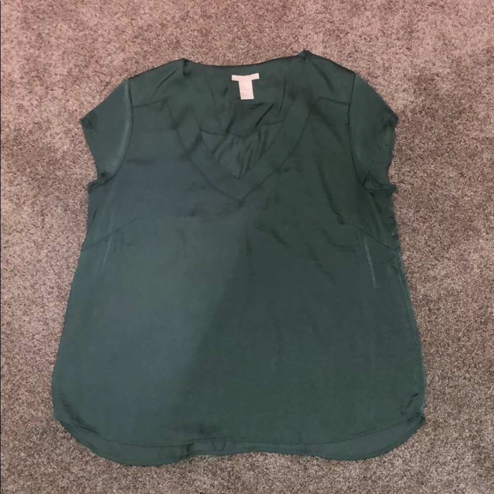 H&M hunter green silk shirt